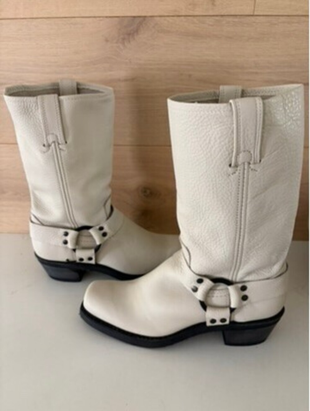 Frye White Leather Mid-Calf Harness Boots Size 8.5 Women's M